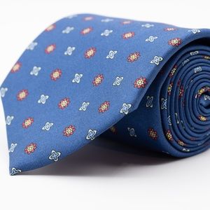 Handmade In Italy - Navy Print Silk Handmade Tie